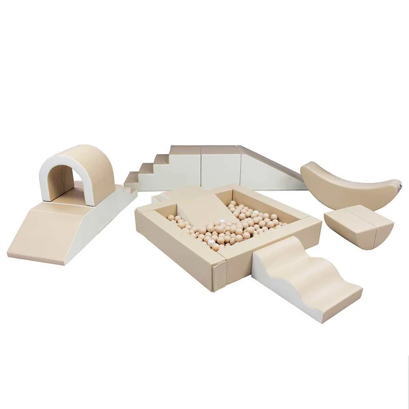 Softbausteine XXL-Set 13-Teile Party, Beige/Weiß, mit Bällebad